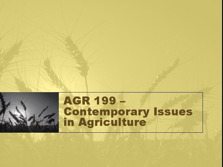 AGR 199 – Contemporary Issues in Agriculture 