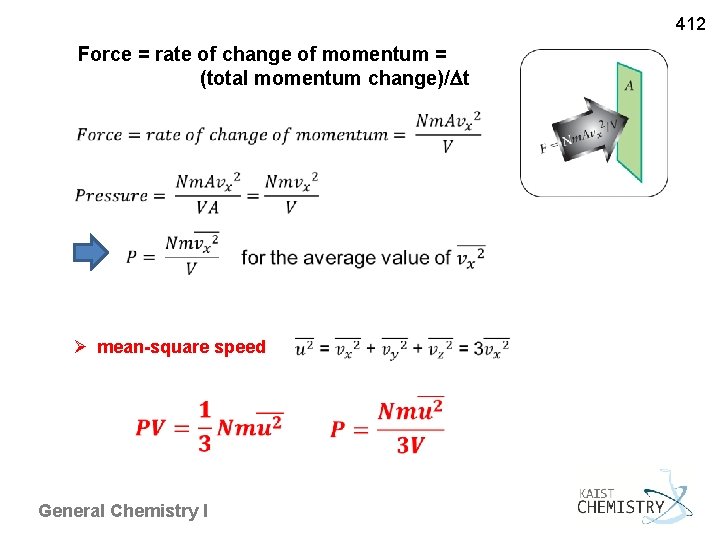 412 Force = rate of change of momentum = (total momentum change)/Dt Ø mean-square