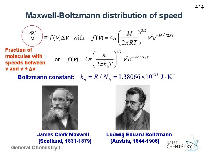 414 Maxwell-Boltzmann distribution of speed Fraction of molecules with speeds between v and v