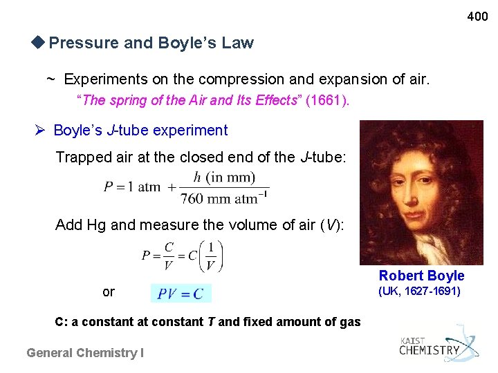 400 u Pressure and Boyle’s Law ~ Experiments on the compression and expansion of