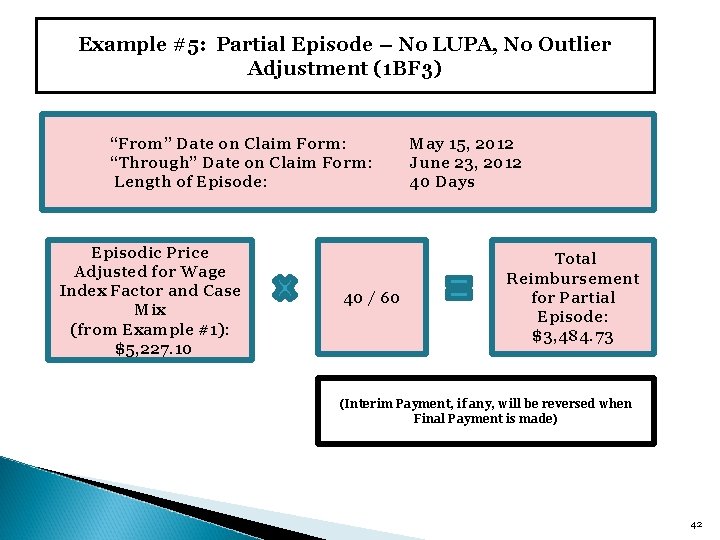 Example #5: Partial Episode – No LUPA, No Outlier Adjustment (1 BF 3) “From”