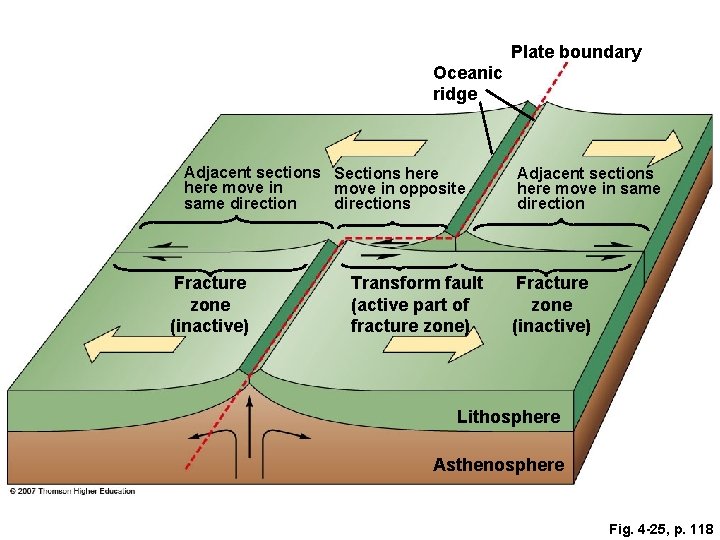 Plate boundary Oceanic ridge Adjacent sections Sections here move in opposite same directions Fracture