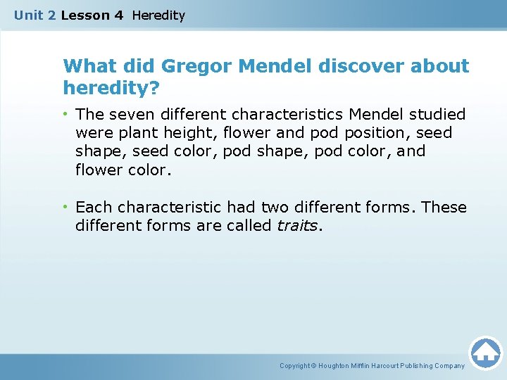 Unit 2 Lesson 4 Heredity What did Gregor Mendel discover about heredity? • The