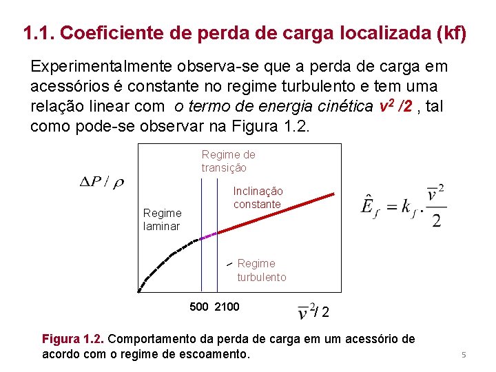 1. 1. Coeficiente de perda de carga localizada (kf) Experimentalmente observa-se que a perda
