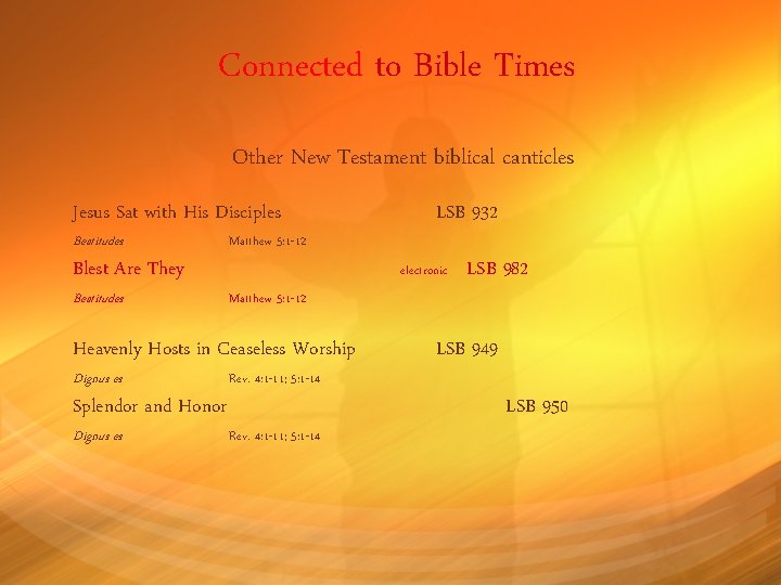 Connected to Bible Times Other New Testament biblical canticles Jesus Sat with His Disciples