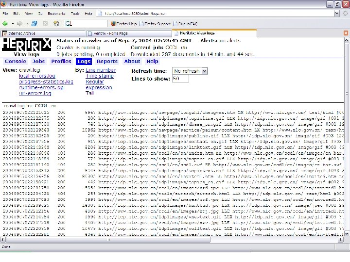 Heritrix logs 