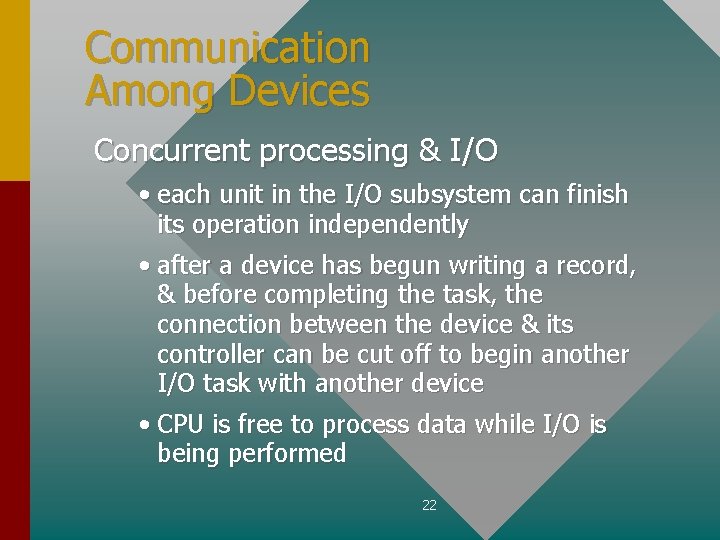 Communication Among Devices Concurrent processing & I/O • each unit in the I/O subsystem