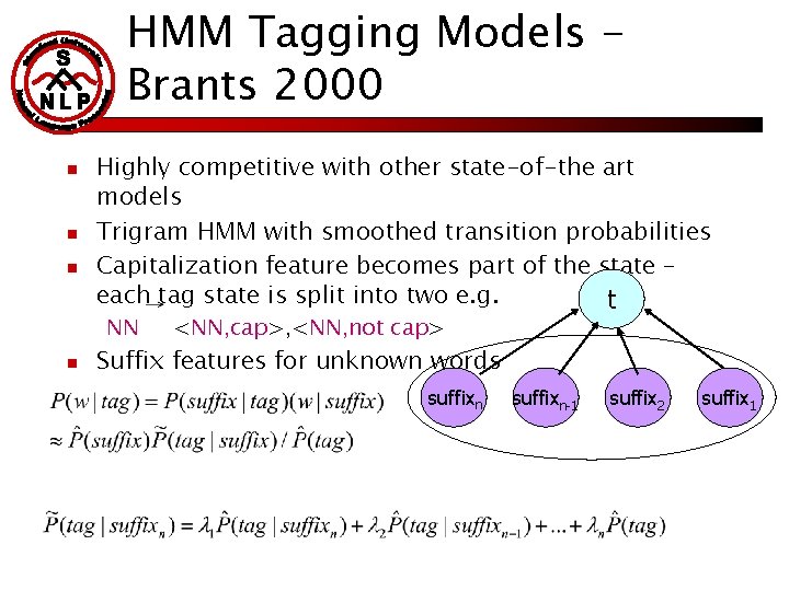 HMM Tagging Models Brants 2000 n n n Highly competitive with other state-of-the art