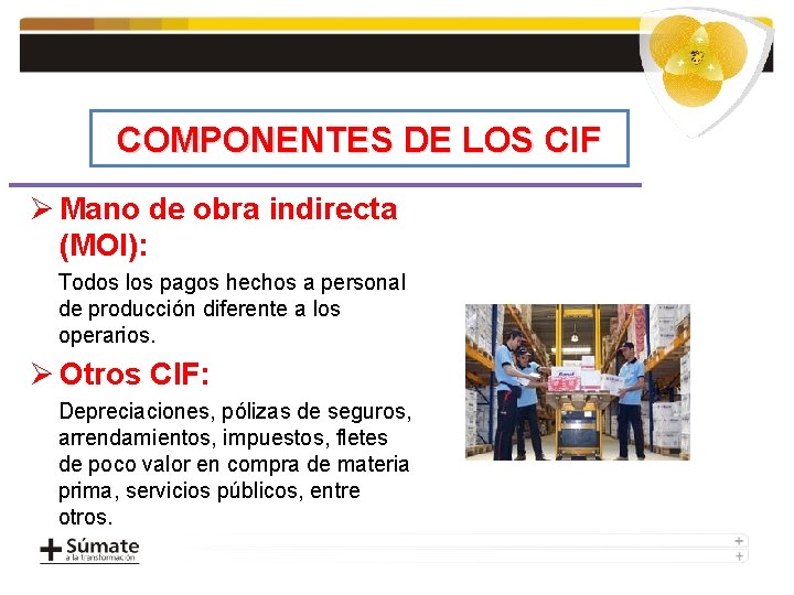 COMPONENTES DE LOS CIF Ø Mano de obra indirecta (MOI): Todos los pagos hechos