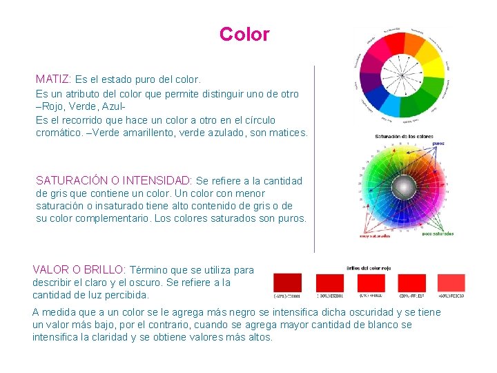 Color MATIZ: Es el estado puro del color. Es un atributo del color que