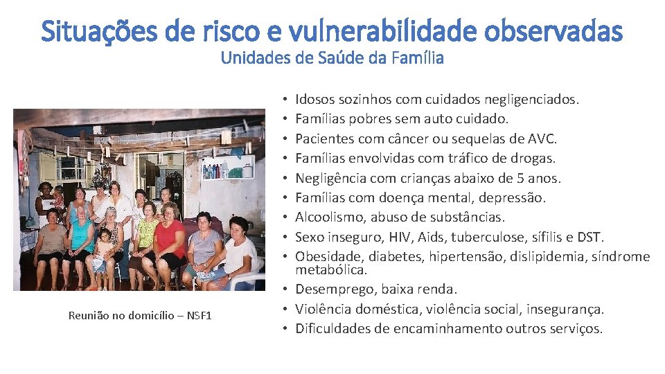 Situações de risco e vulnerabilidade observadas Unidades de Saúde da Família Idosos sozinhos com
