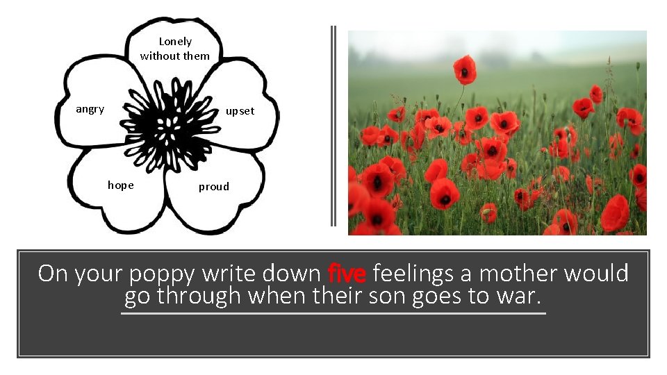 Lonely without them angry upset hope proud On your poppy write down five feelings