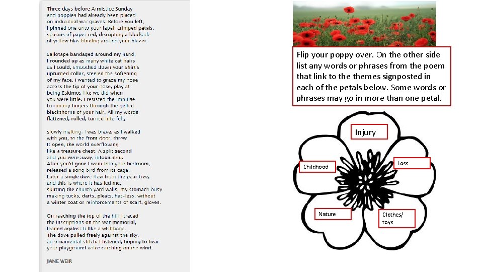 Flip your poppy over. On the other side list any words or phrases from