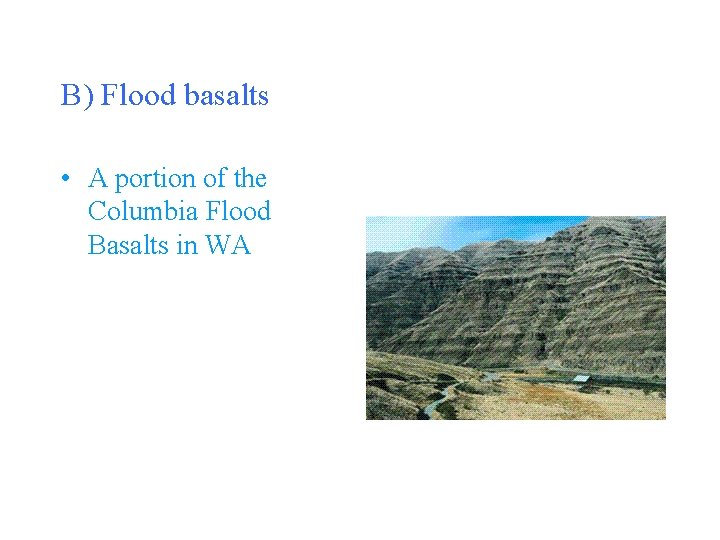 B) Flood basalts • A portion of the Columbia Flood Basalts in WA 