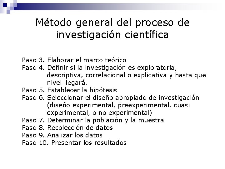 Método general del proceso de investigación científica Paso 3. Elaborar el marco teórico Paso
