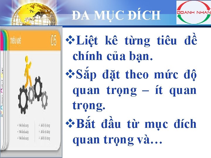 ĐA MỤC ĐÍCH LOGO v. Liệt kê từng tiêu đề chính của bạn. v.