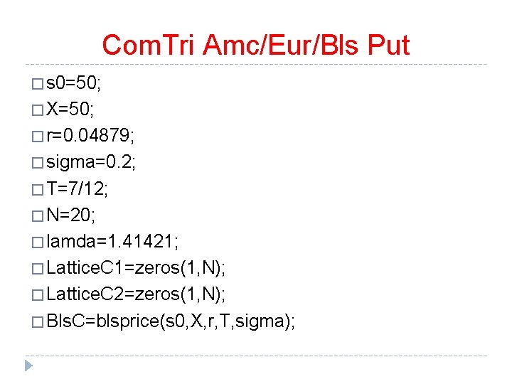 Com. Tri Amc/Eur/Bls Put � s 0=50; � X=50; � r=0. 04879; � sigma=0. Com. Tri Amc/Eur/Bls Put � s 0=50; � X=50; � r=0. 04879; � sigma=0.
