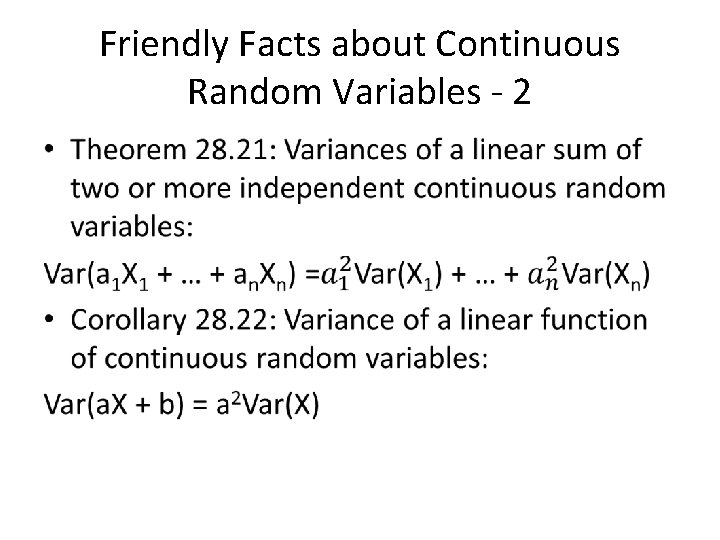 Friendly Facts about Continuous Random Variables - 2 • 