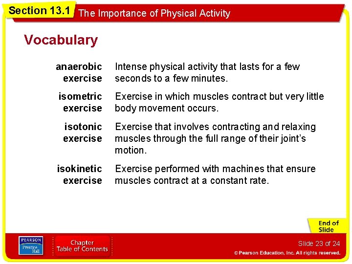 Section 13. 1 The Importance of Physical Activity Vocabulary anaerobic exercise Intense physical activity