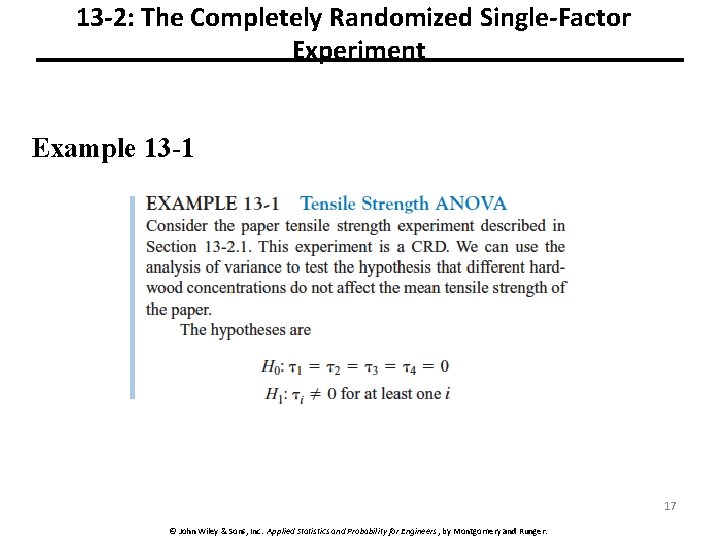 13 -2: The Completely Randomized Single-Factor Experiment Example 13 -1 17 © John Wiley