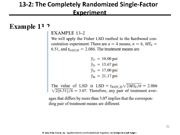 13 -2: The Completely Randomized Single-Factor Experiment Example 13 -2 25 © John Wiley