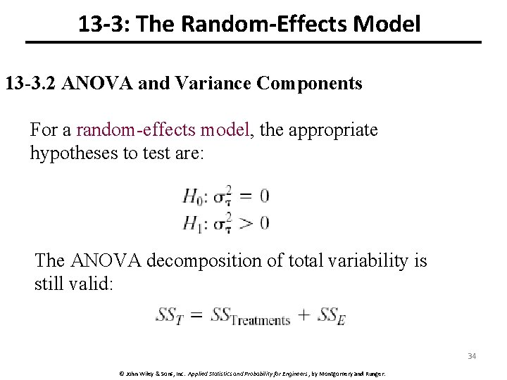 13 -3: The Random-Effects Model 13 -3. 2 ANOVA and Variance Components For a