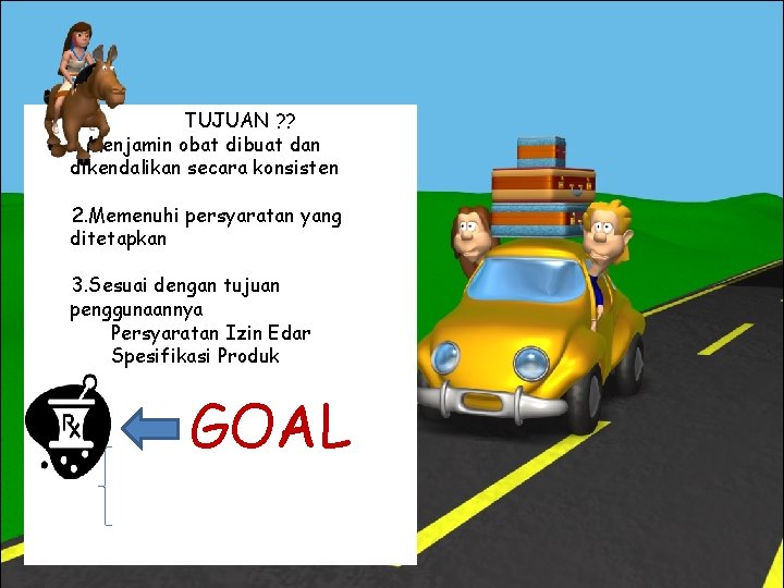 TUJUAN ? ? 1. Menjamin obat dibuat dan dikendalikan secara konsisten 2. Memenuhi persyaratan