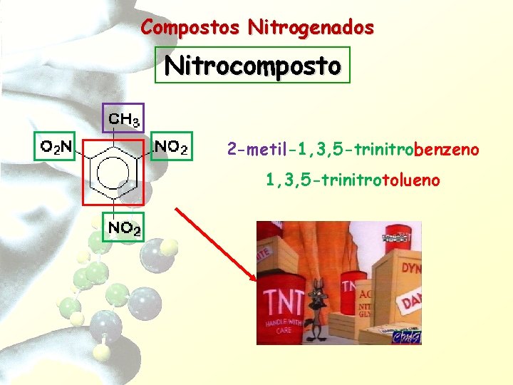 Compostos Nitrogenados Nitrocomposto 2 -metil-1, 3, 5 -trinitrobenzeno 1, 3, 5 -trinitrotolueno 