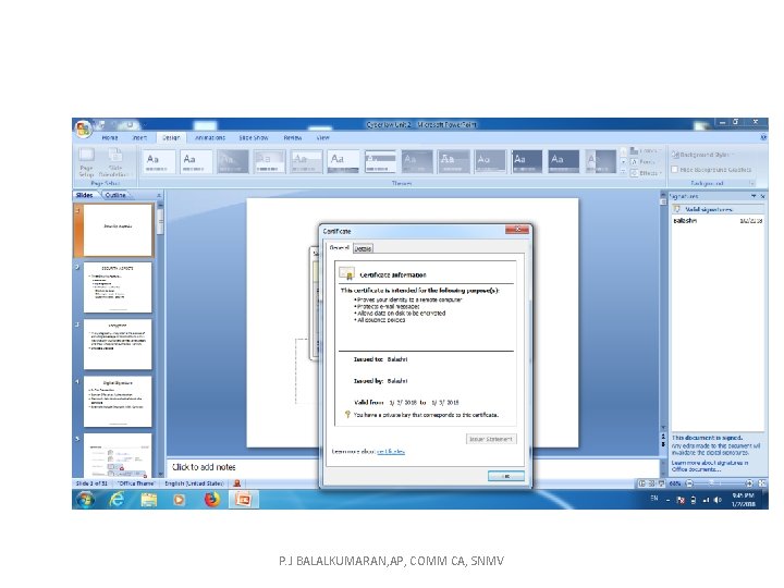 P. J BALALKUMARAN, AP, COMM CA, SNMV 