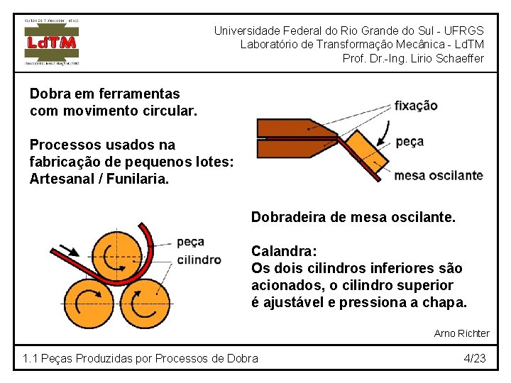 Universidade Federal do Rio Grande do Sul - UFRGS Laboratório de Transformação Mecânica -