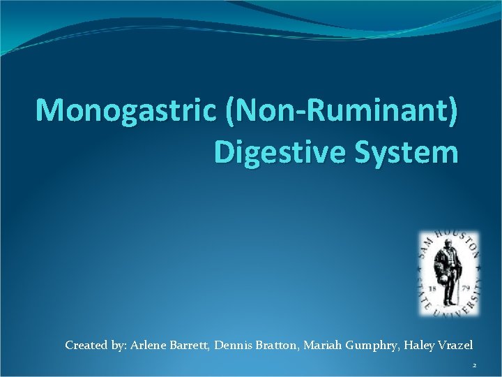 Monogastric (Non-Ruminant) Digestive System Created by: Arlene Barrett, Dennis Bratton, Mariah Gumphry, Haley Vrazel