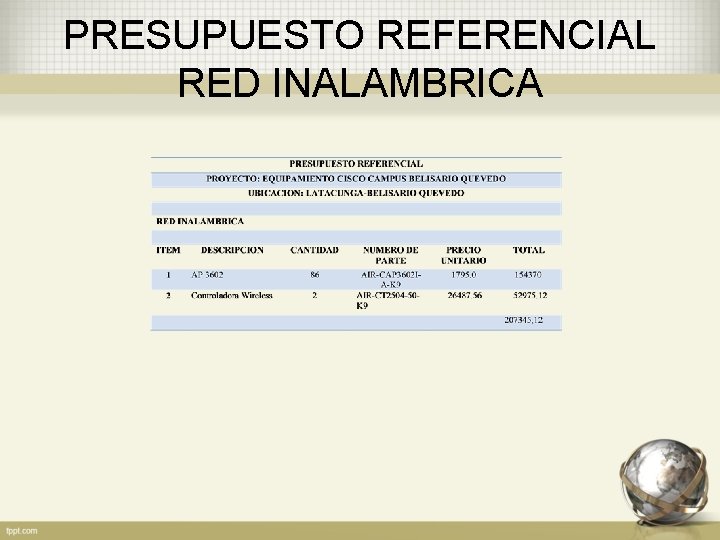 PRESUPUESTO REFERENCIAL RED INALAMBRICA 