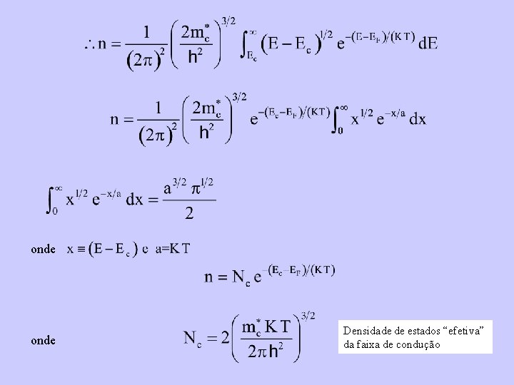 onde Densidade de estados “efetiva” da faixa de condução 
