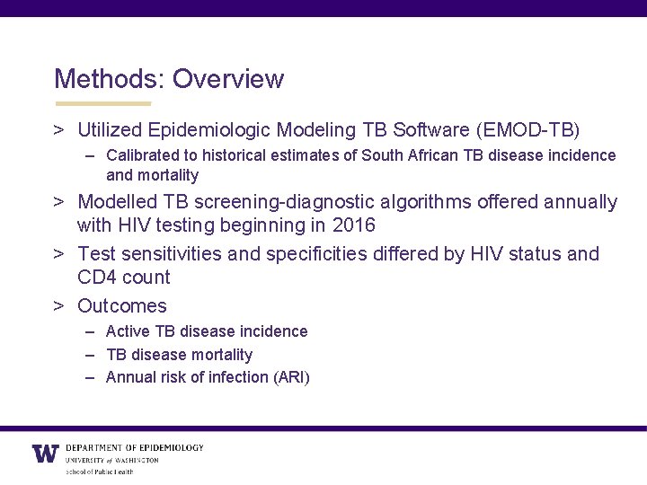 Methods: Overview > Utilized Epidemiologic Modeling TB Software (EMOD-TB) – Calibrated to historical estimates
