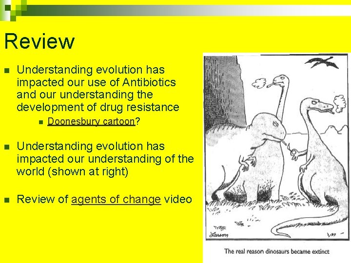 Review n Understanding evolution has impacted our use of Antibiotics and our understanding the