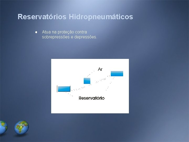 Reservatórios Hidropneumáticos ● Atua na proteção contra sobrepressões e depressões. 