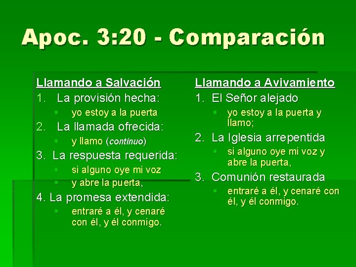 Apoc. 3: 20 - Comparación Llamando a Salvación 1. La provisión hecha: § yo