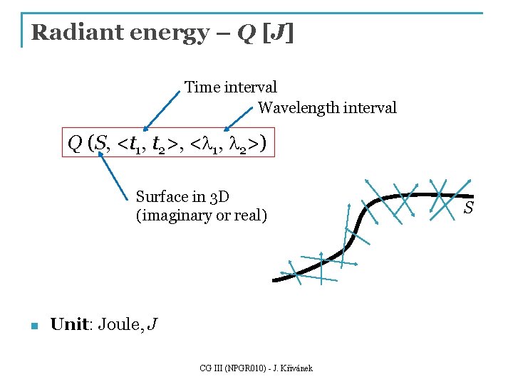 Radiant energy – Q [J] Time interval Wavelength interval Q (S, <t 1, t