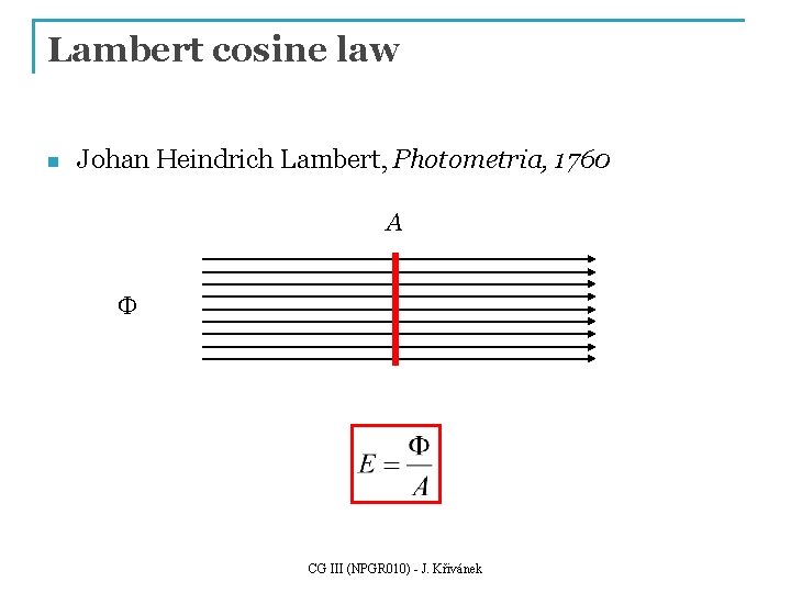 Lambert cosine law n Johan Heindrich Lambert, Photometria, 1760 A F CG III (NPGR Lambert cosine law n Johan Heindrich Lambert, Photometria, 1760 A F CG III (NPGR