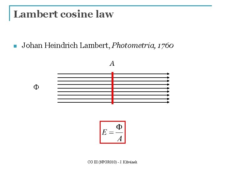 Lambert cosine law n Johan Heindrich Lambert, Photometria, 1760 A F CG III (NPGR