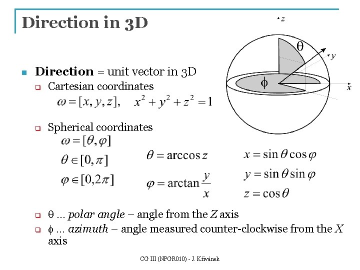 Direction in 3 D n Direction = unit vector in 3 D q Cartesian