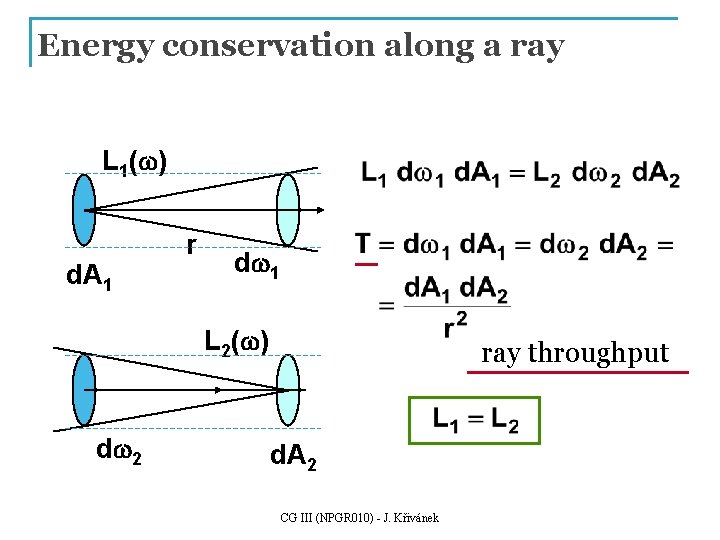 Energy conservation along a ray L 1(w) d. A 1 r dw 1 L Energy conservation along a ray L 1(w) d. A 1 r dw 1 L