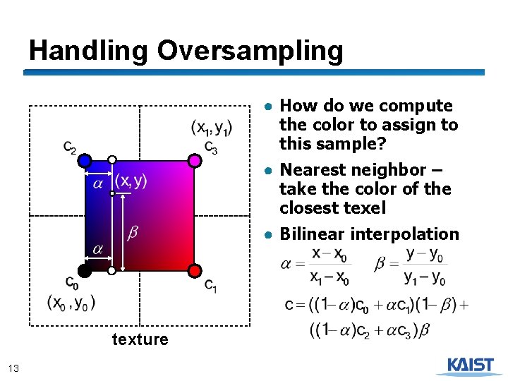 Handling Oversampling ● How do we compute the color to assign to this sample?