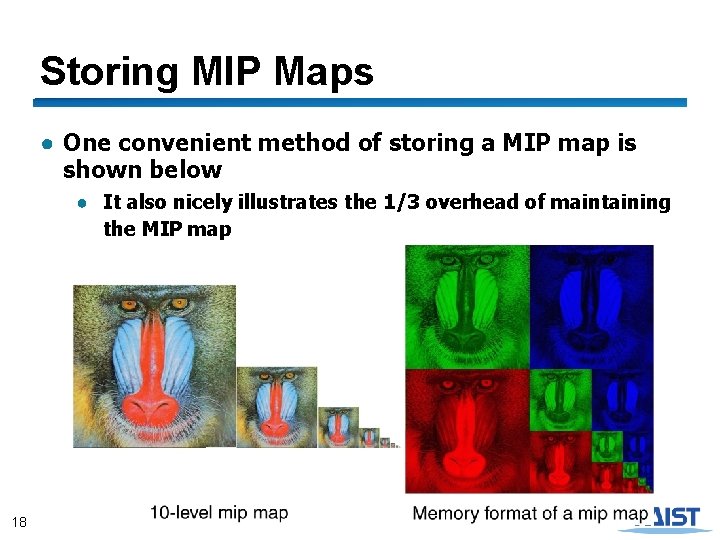 Storing MIP Maps ● One convenient method of storing a MIP map is shown