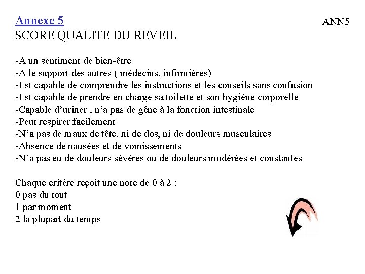 Annexe 5 SCORE QUALITE DU REVEIL -A un sentiment de bien-être -A le support