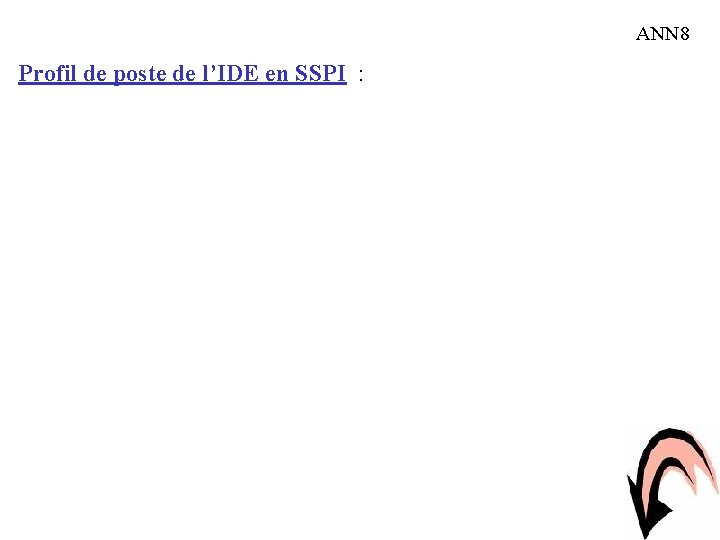 ANN 8 Profil de poste de l’IDE en SSPI : 