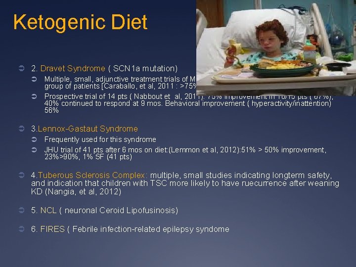 Ketogenic Diet Ü 2. Dravet Syndrome ( SCN 1 a mutation) Multiple, small, adjunctive