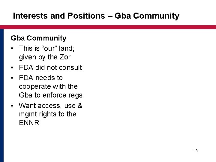 Interests and Positions – Gba Community • This is “our” land; given by the