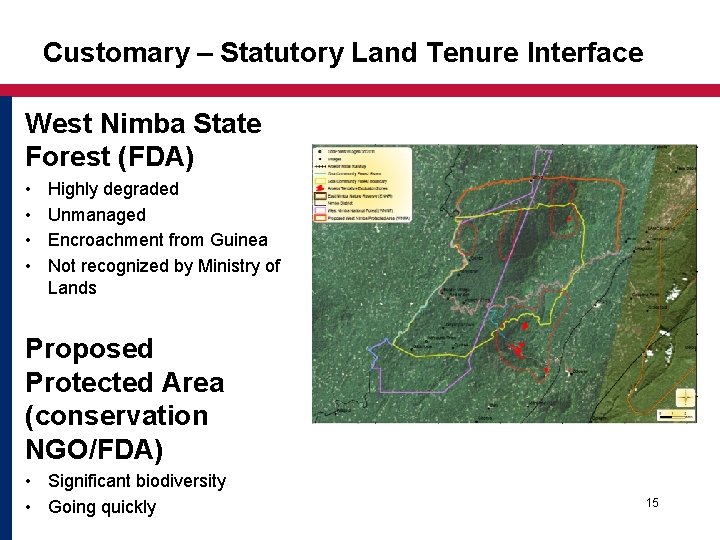 Customary – Statutory Land Tenure Interface West Nimba State Forest (FDA) • • Highly