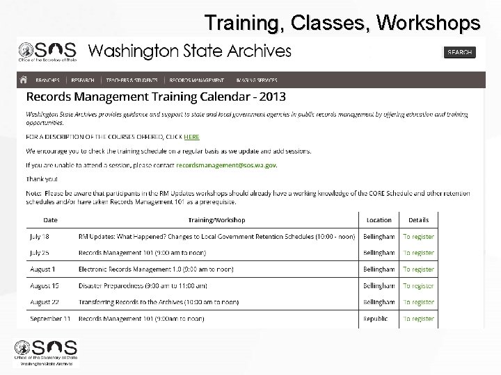 Training, Classes, Workshops Training, Classes, Workshops